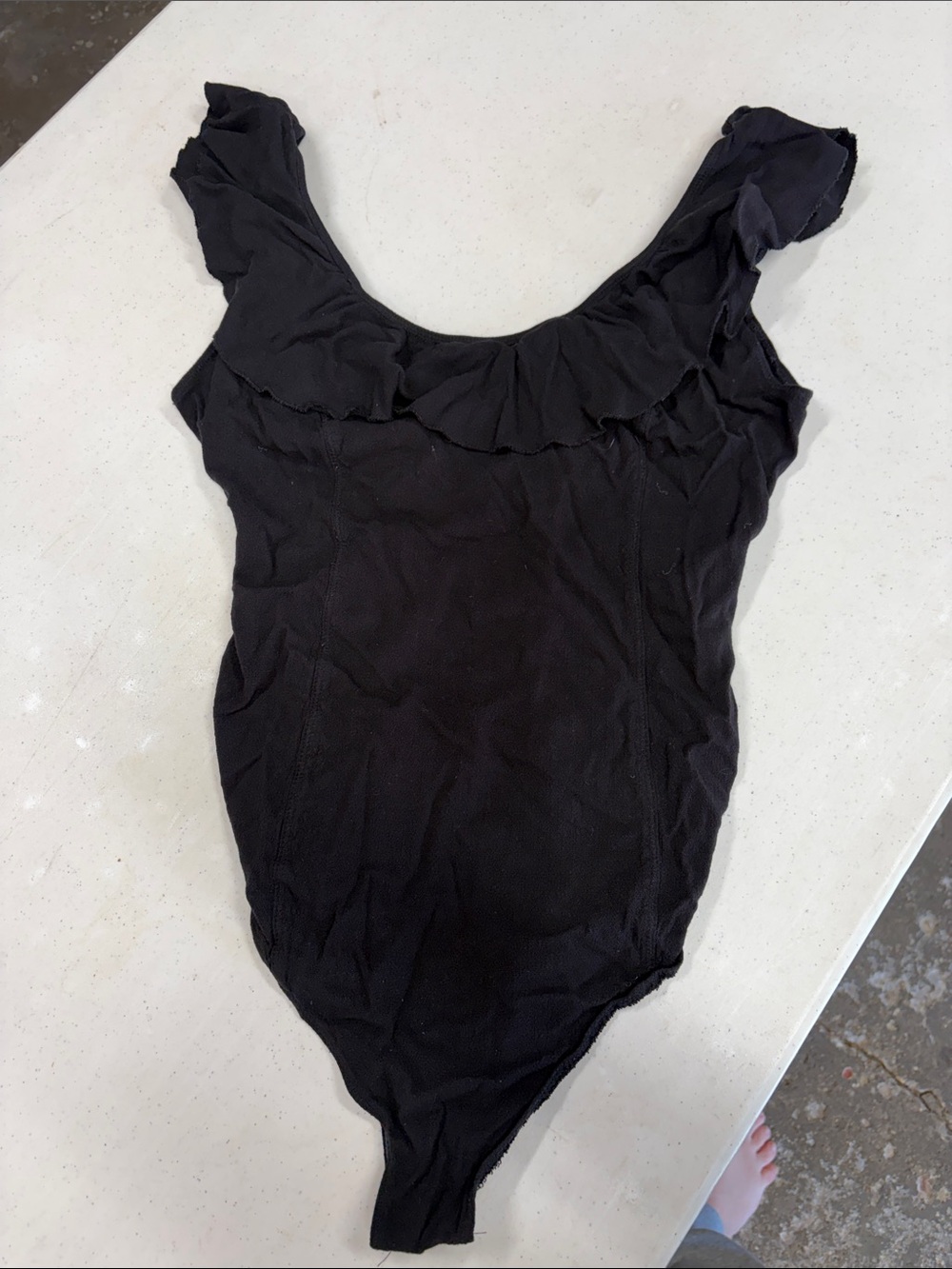 Free People Black Ruffle Scoop Neck Bodysuit